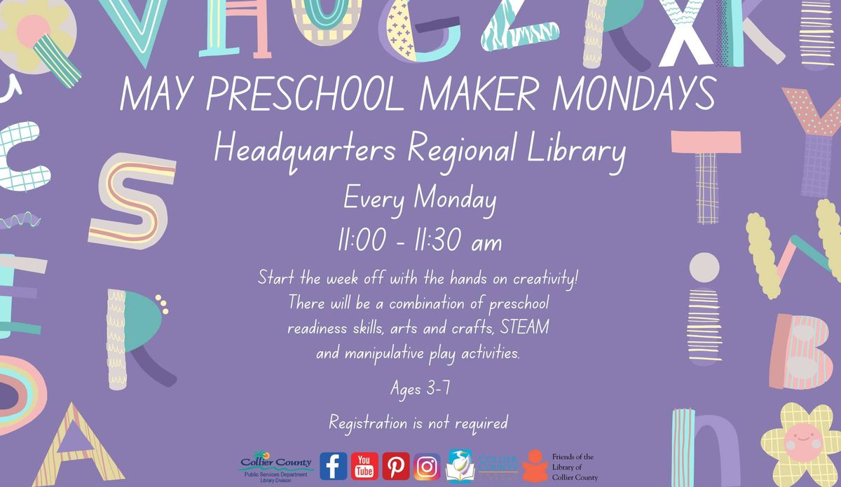 May Preschool Maker Mondays at Headquarters Regional Library