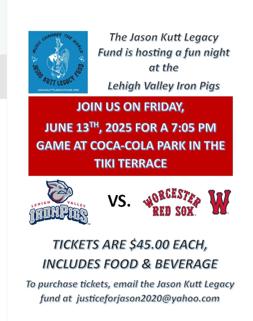 Lehigh Valley Iron Pigs Night With The Jason Kutt Legacy Fund!