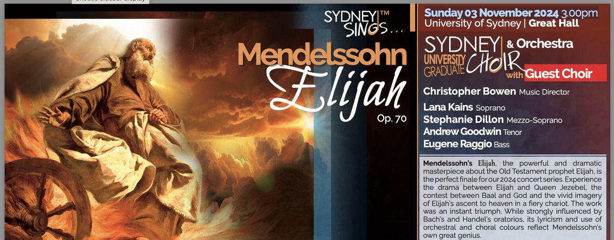 SydneySings: Elijah by Mendelssohn