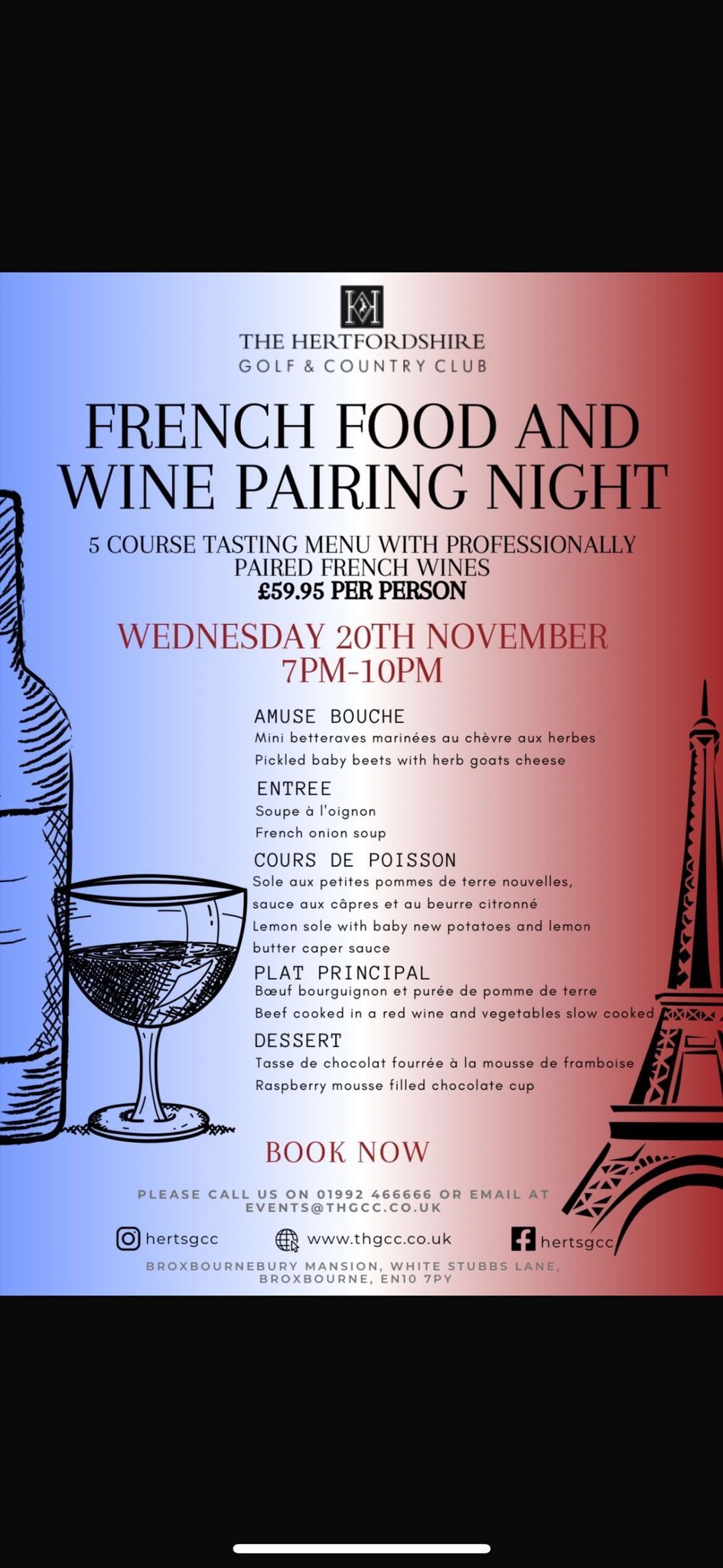 French Cuisine and Wine Pairing Night