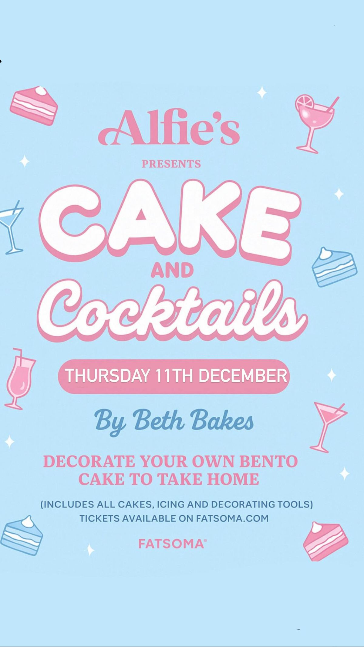 Cakes and cocktails- by Beth Bakes - Alfie\u2019s Bar - Thursday 11th December
