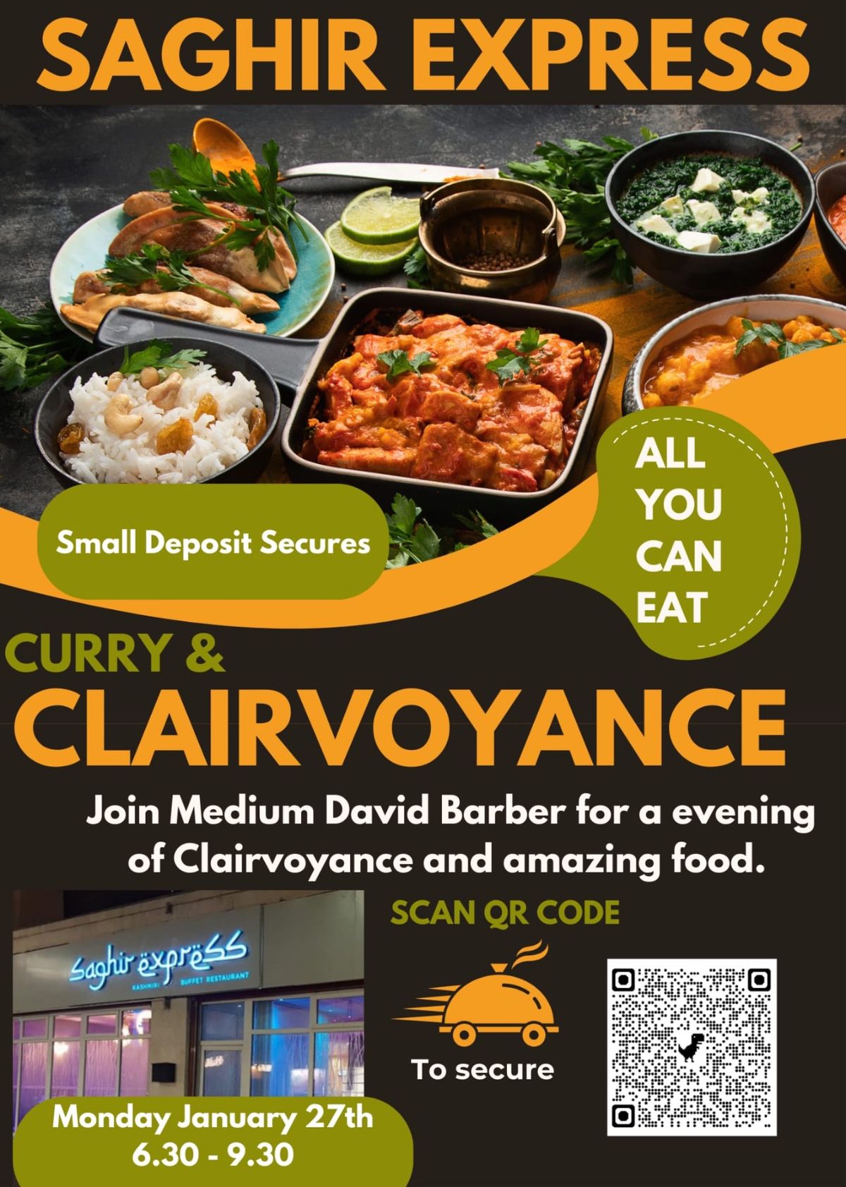 Curry & Clairvoyance Evening at Saghir Express Longton with Medium David Barber 