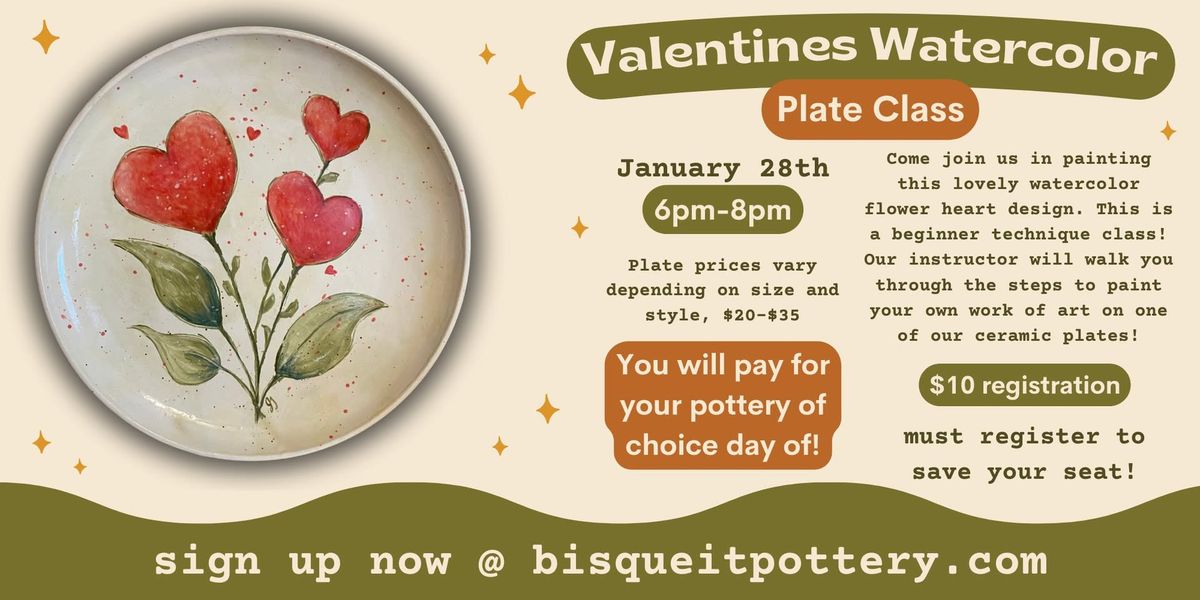 Valentines Watercolor Plate Class