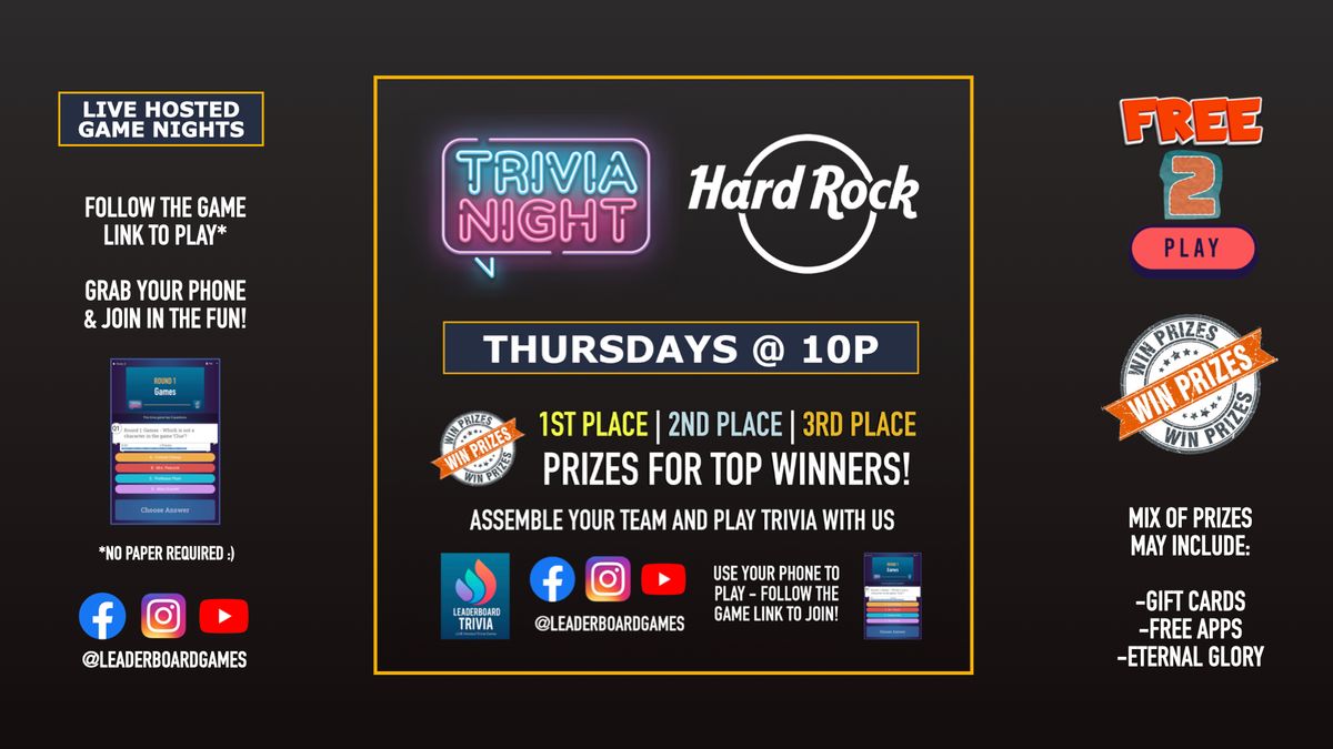 Trivia Night | Hard Rock - New Orleans LA - THUR 10p - @LeaderboardGames