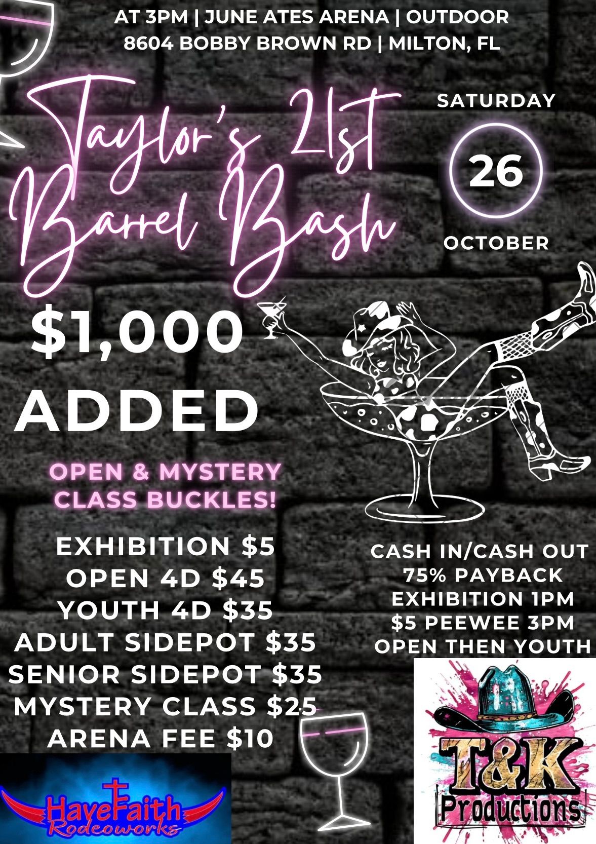 Taylor\u2019s 21st Barrel Bash $1,000added