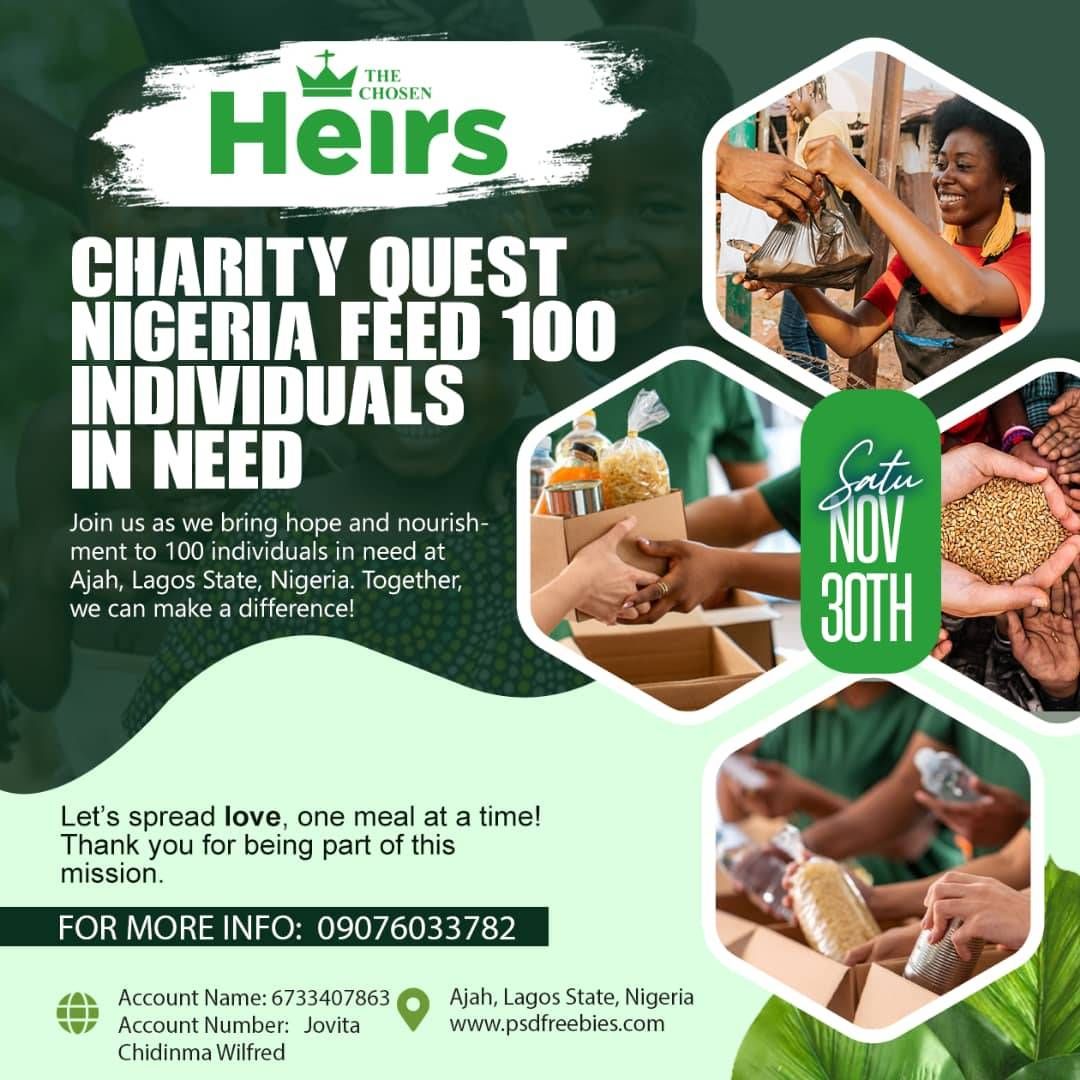 Charity Quest Nigeria \ud83c\uddf3\ud83c\uddec: Feeding 100 in Need!