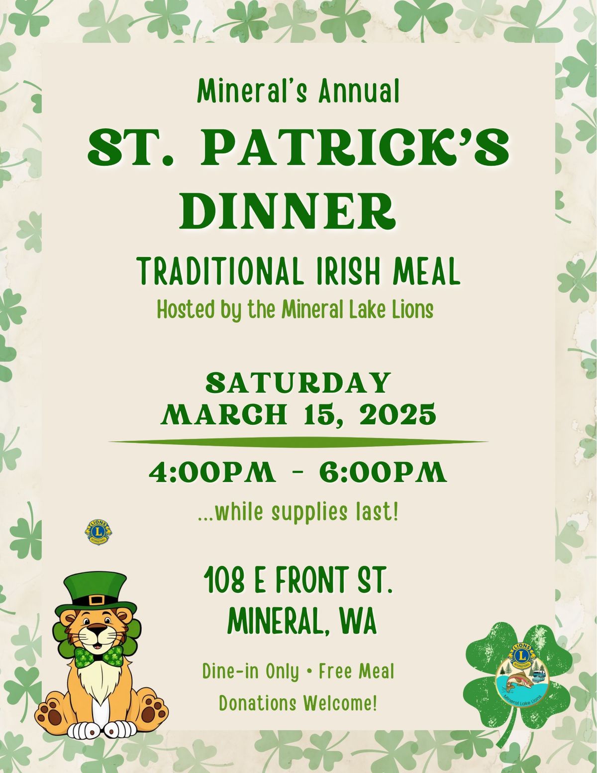 Mineral\u2019s Annual St. Patrick\u2019s Community Dinner