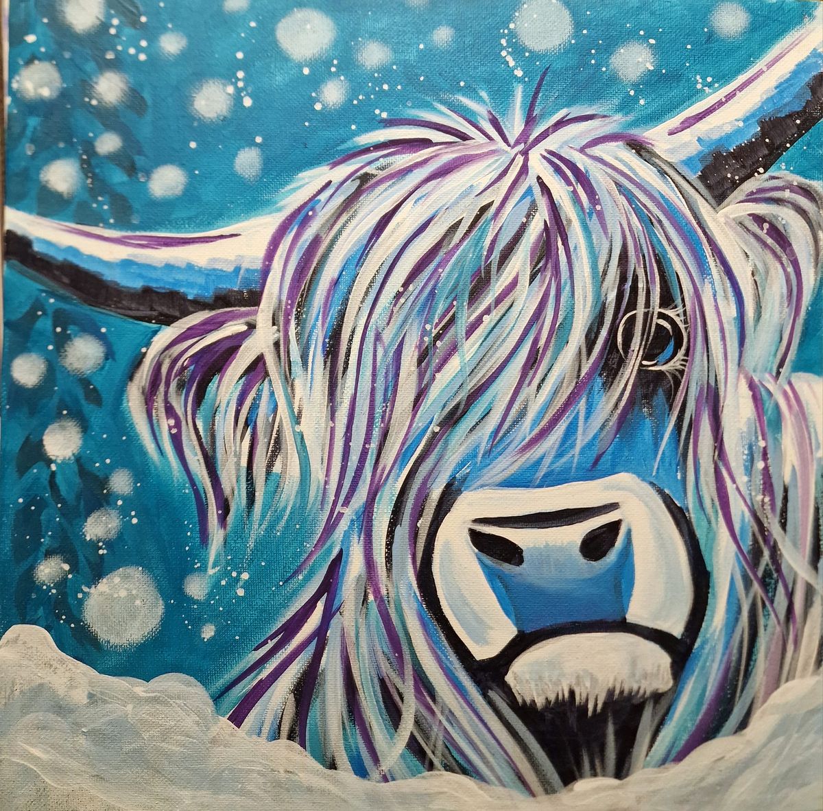 Blue Highland Cow Paint & Prosecco night at the Emporium Yeovil