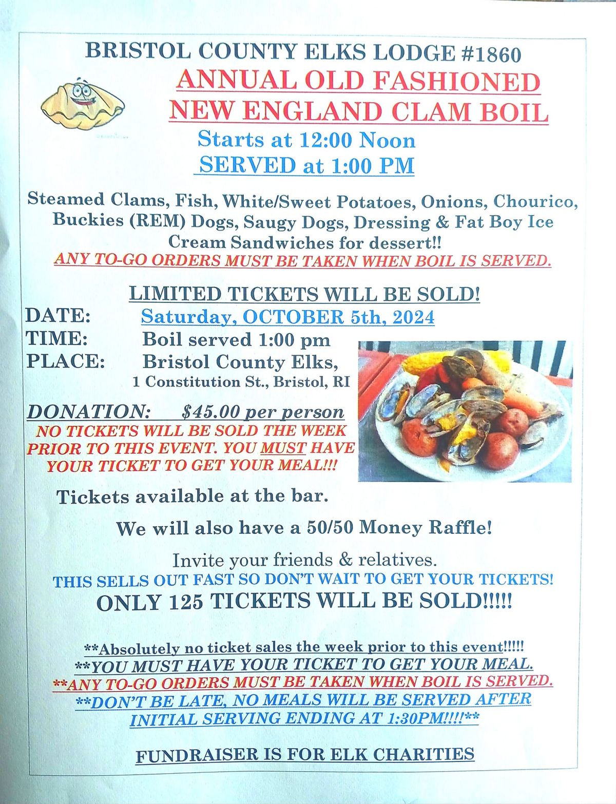 Bristol Elks Clam Boil Fundraiser