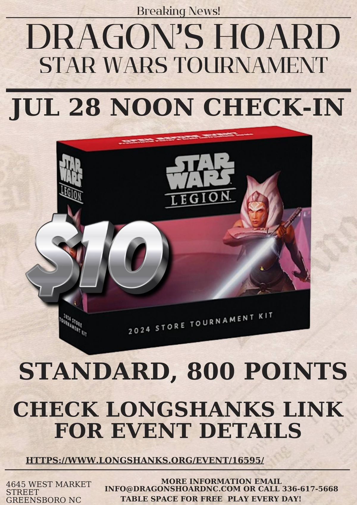 Star Wars Legion 2024 Store Tournament at Dragon's Hoard July 28 Noon