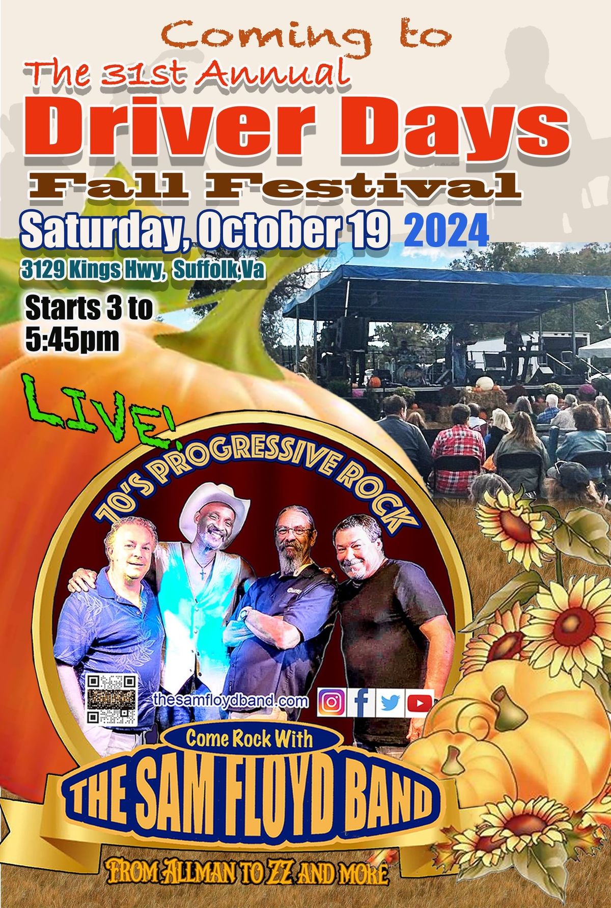 \ud83d\udea8\ud83d\udea8The Sam Floyd Band is back for this year\u2019s 31st Annual Driver Days Fall Festival!! \ud83d\udea8\ud83d\udea8