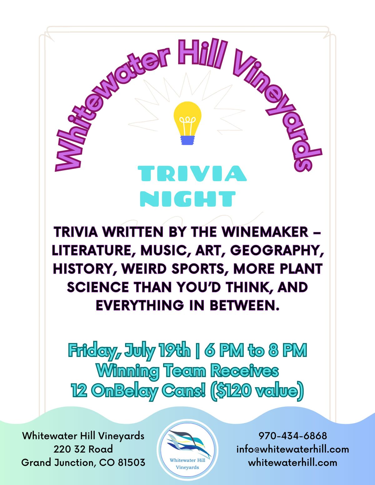 July Trivia @ Whitewater Hill Vineyards