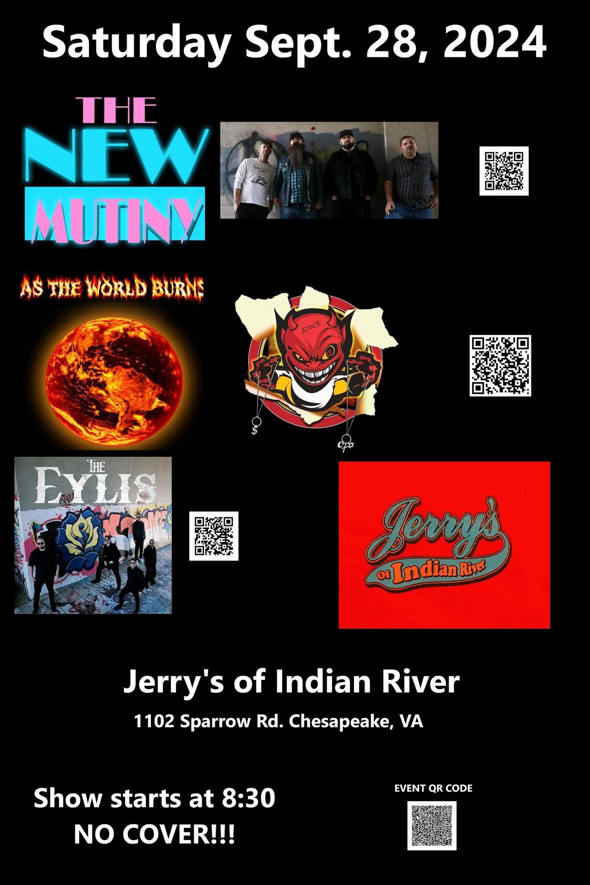 The New Mutiny, As The World Burns, The Eylis @Jerry's of Indian River