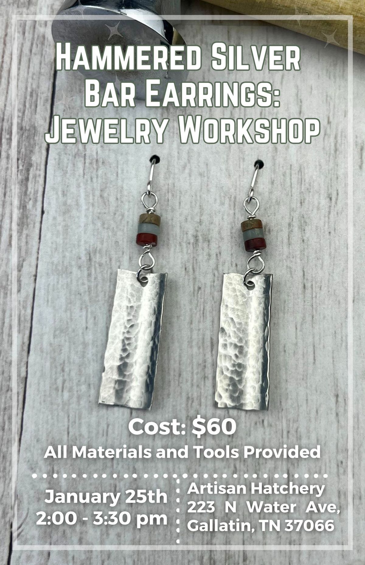 Hammered Silver Bar Earrings: Beginner Jewelry Workshop at Artisan Hatchery