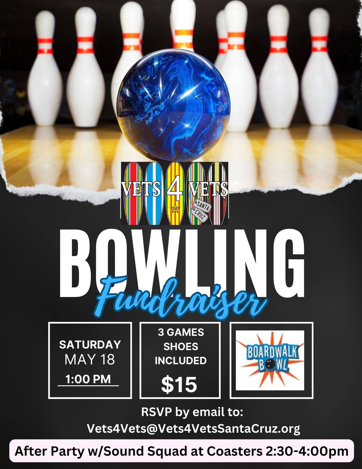 Bowling Fundraiser at Boardwalk Bowl with Sound Squad Party 2:30pm - 4:00pm @ Coasters