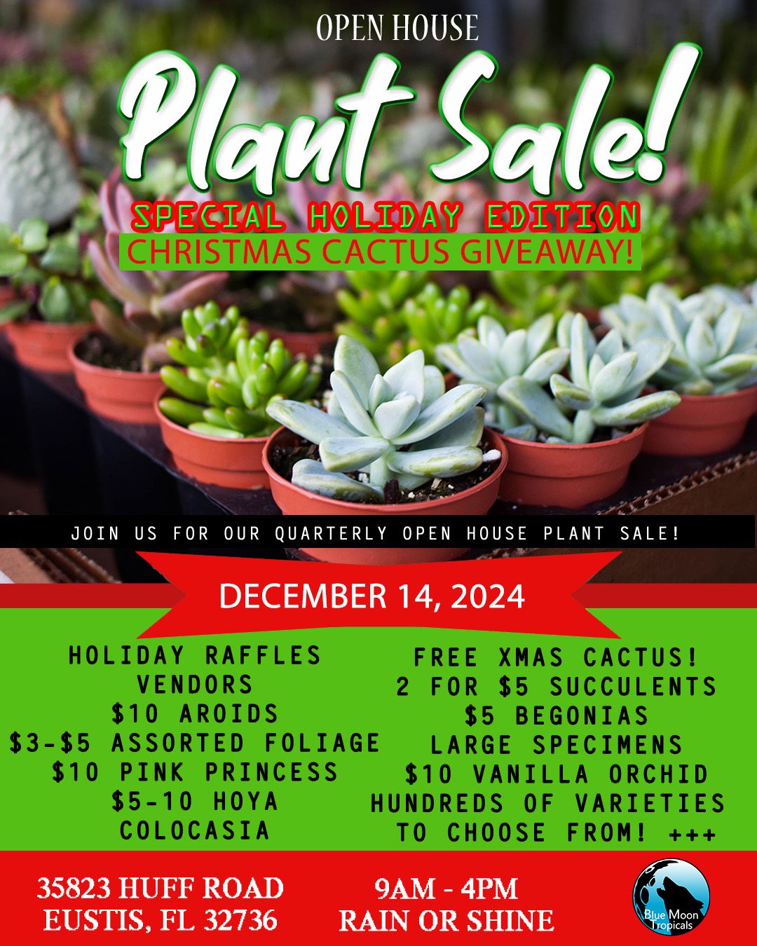 Special Holiday Open House Event at Blue Moon Tropicals!