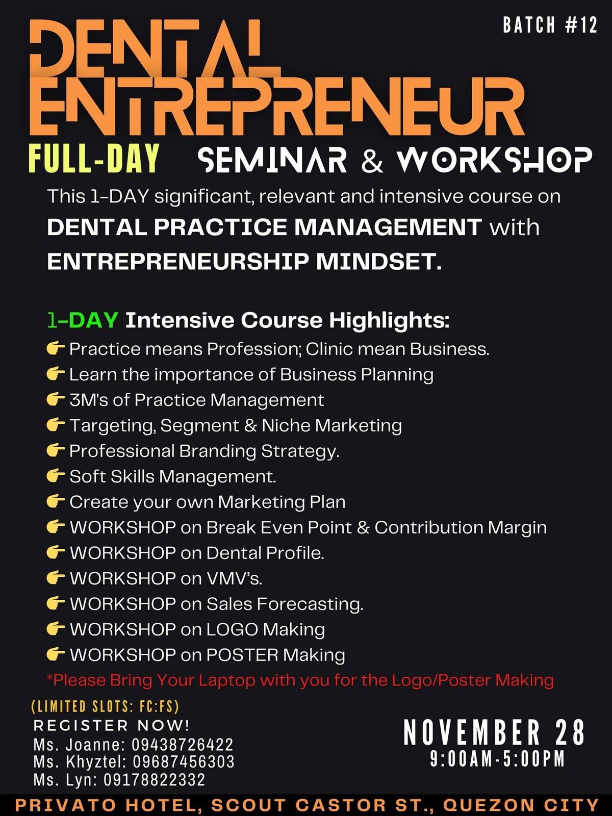 DENTAL ENTREPRENUERSHIP - 1st Schedule