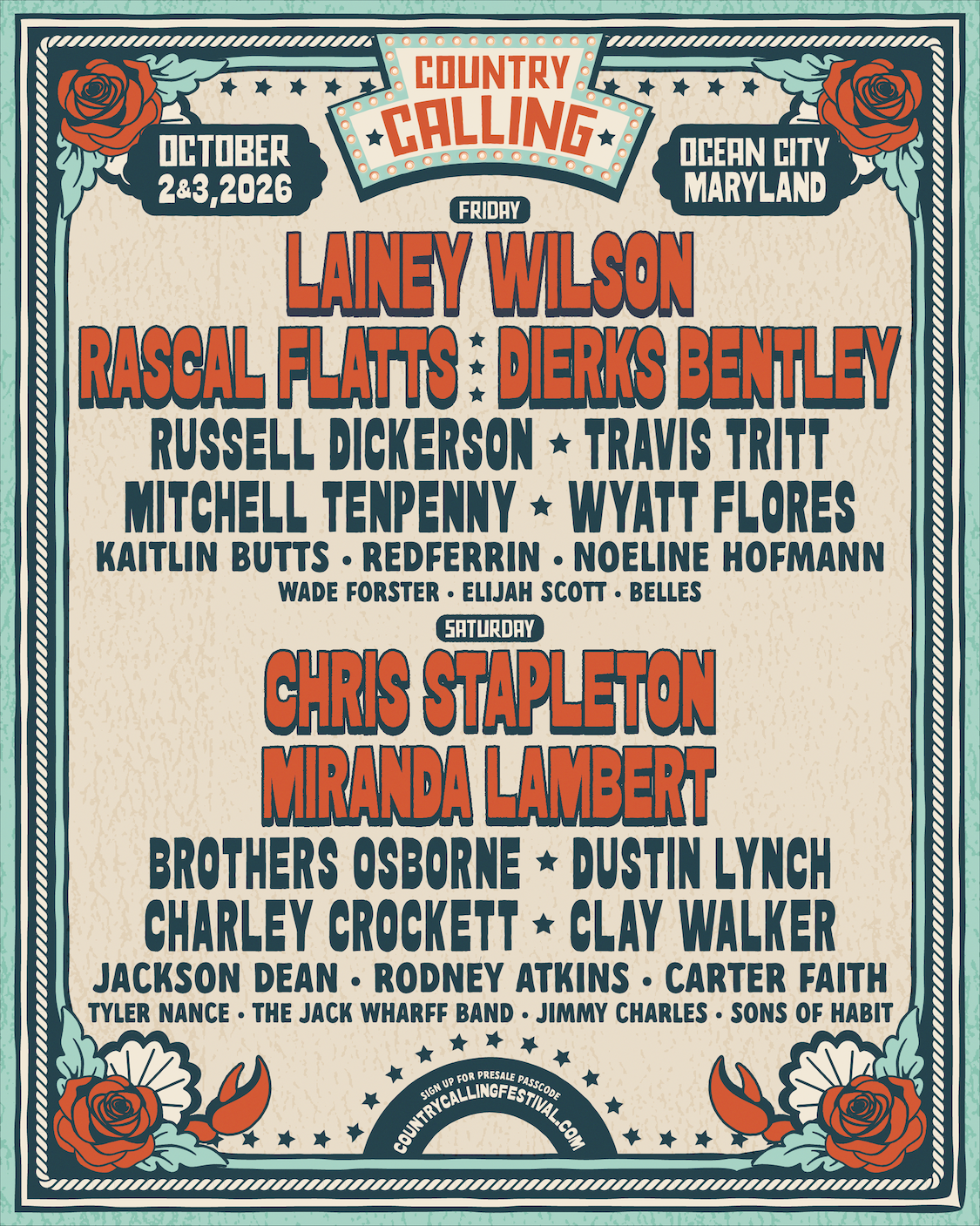 2026 Country Calling Festival - 2 Day Pass at Ocean City Inlet