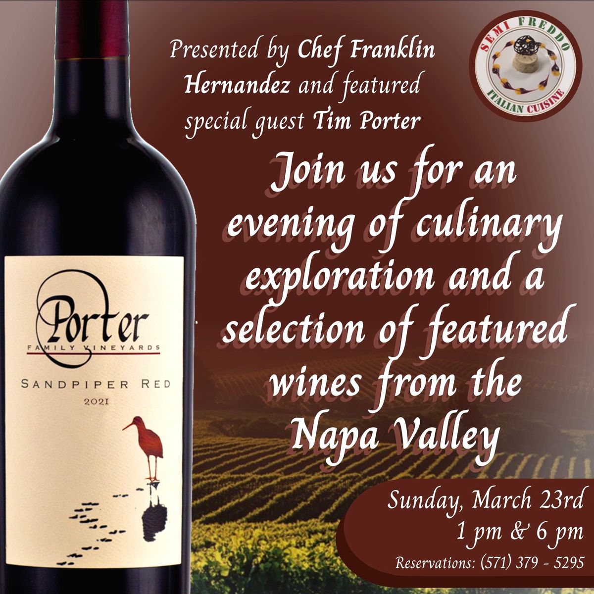 NAPA Valley Wines Wine Dinner