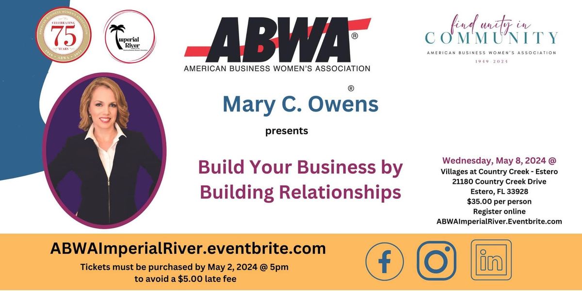 May Dinner Meeting with Mary C. Owens-Building Your Business by Building Relationships