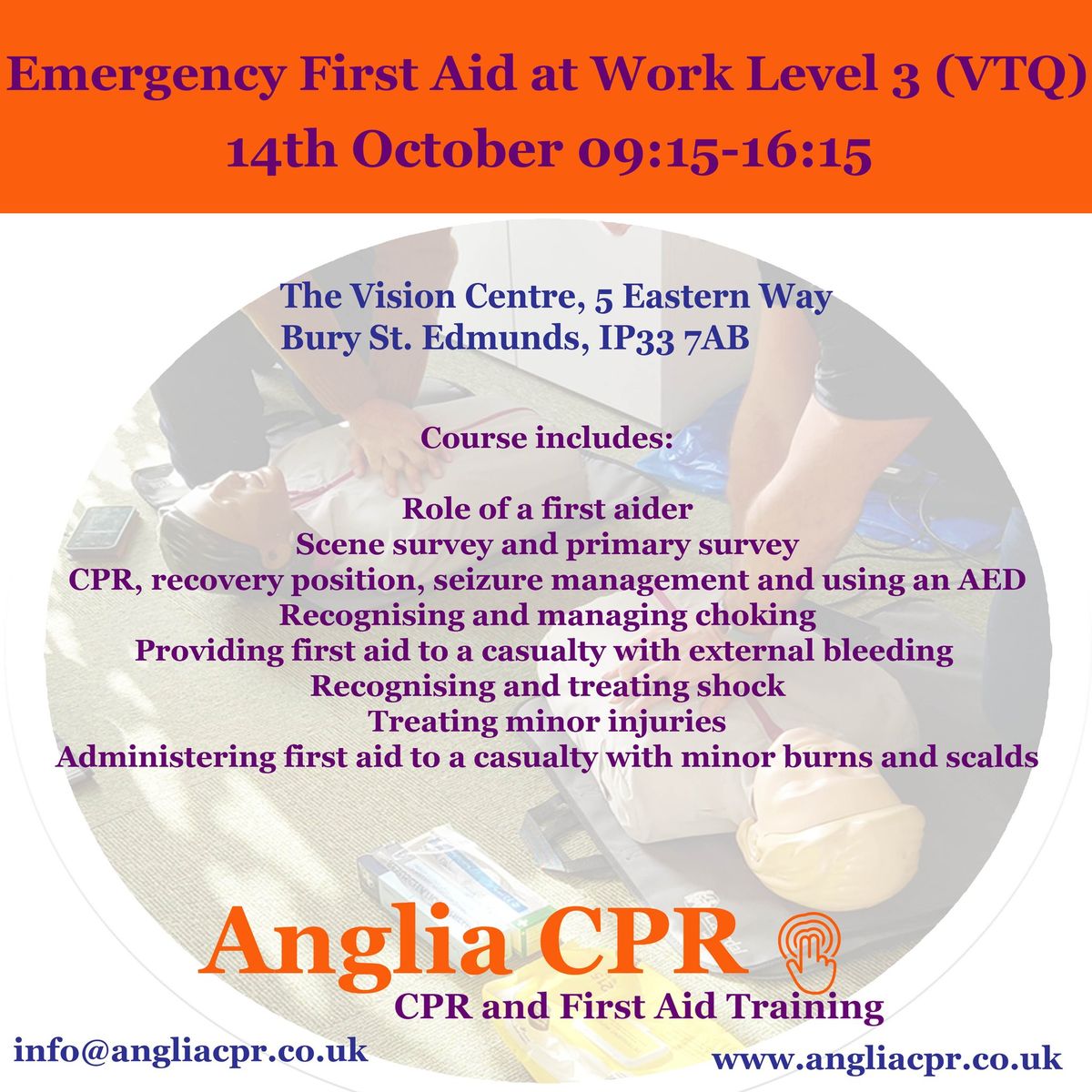 Emergency First Aid at Work Level 3 VTQ 14th October 2024