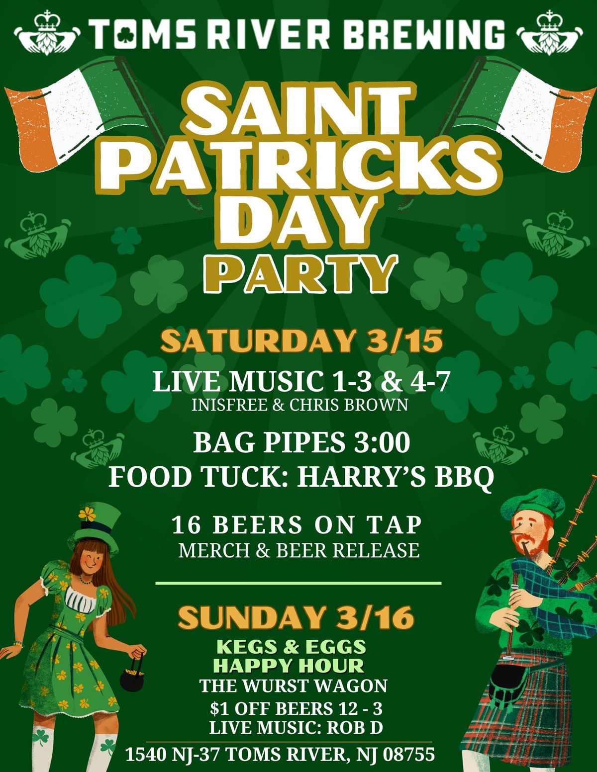 St. Patrick\u2019s Day Bash at Toms River Brewing! \ud83c\udf40 3\/15-3\/16