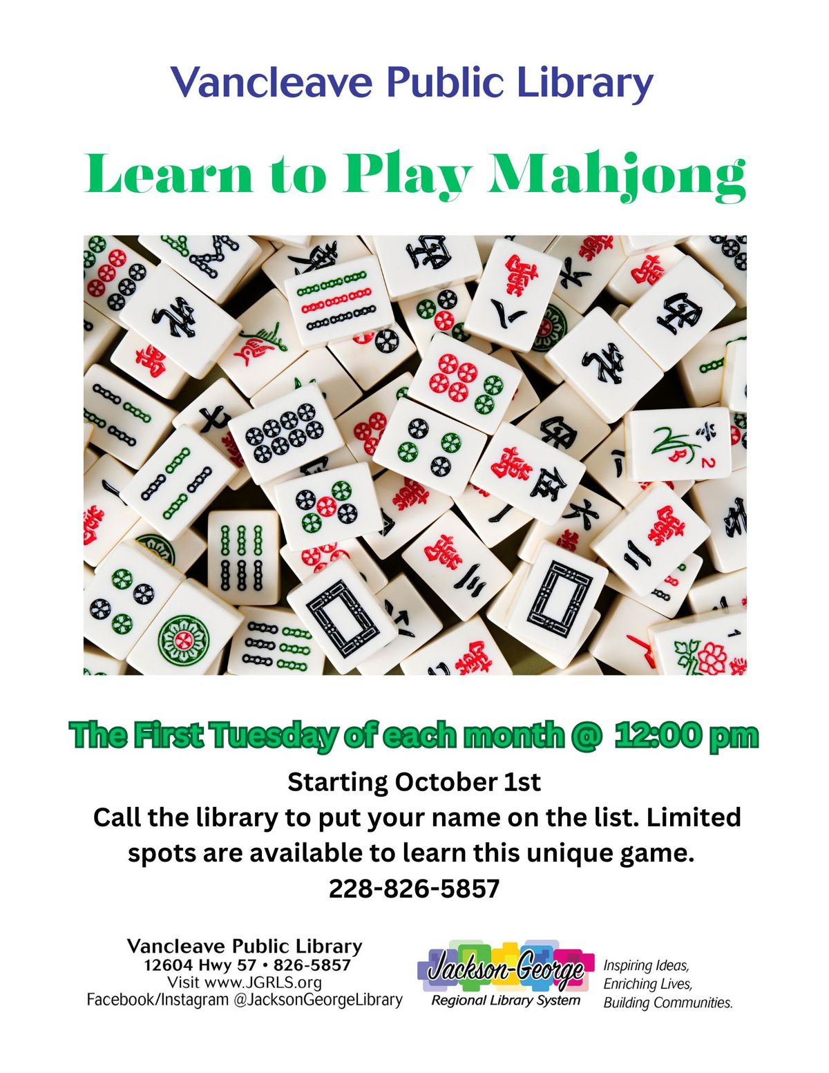 Vancleave Public Library Presents: Learn to Play Mahjong