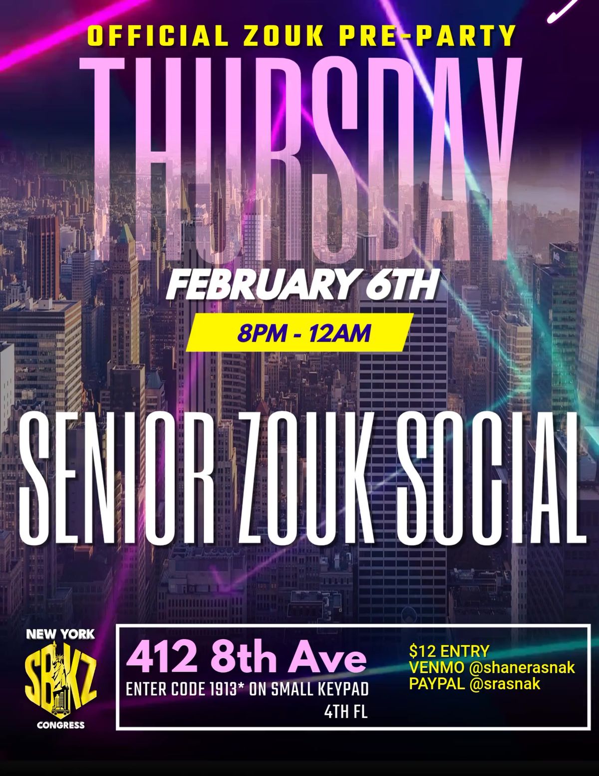 OFFICIAL ZOUK PRE-PARTY | New York SBKZ Congress | Thurs, Feb 6, 2025