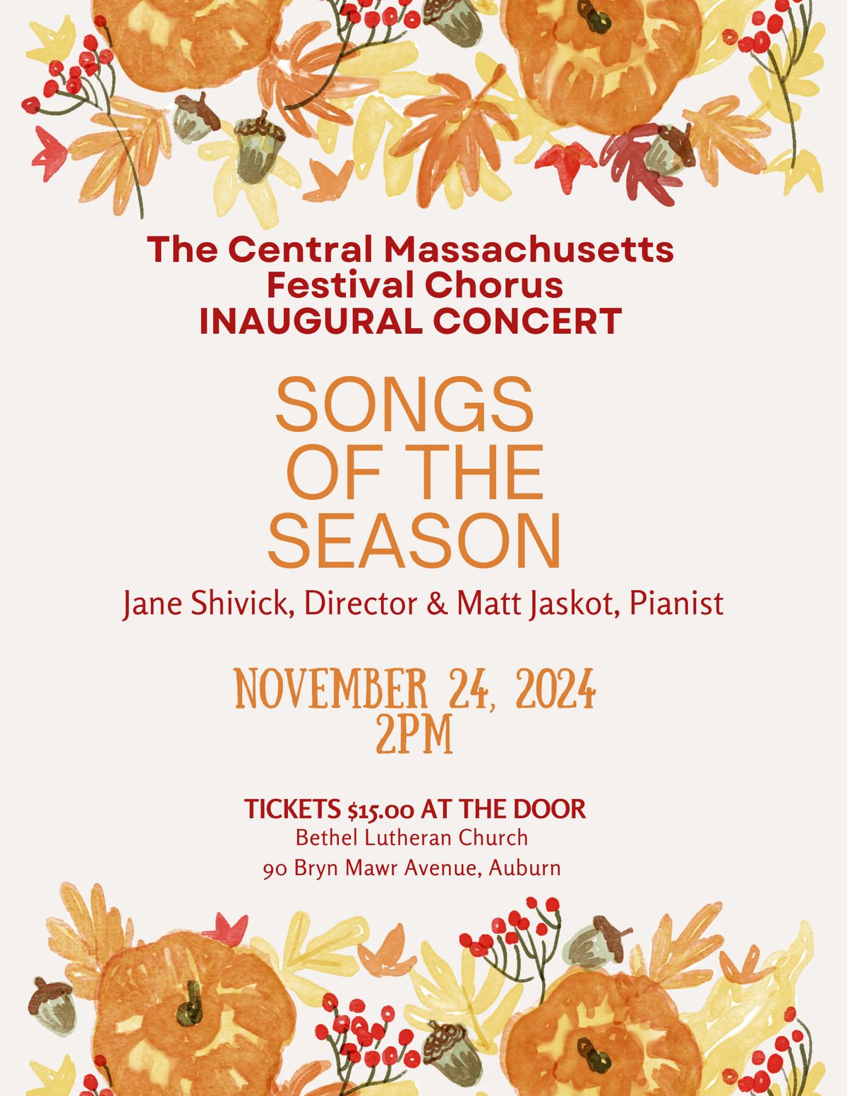 "Songs of the Season": INAUGURAL CONCERT 