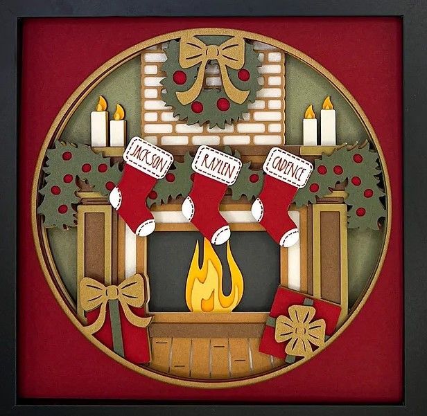 Christmas Mantel Family Stocking Shadow Box