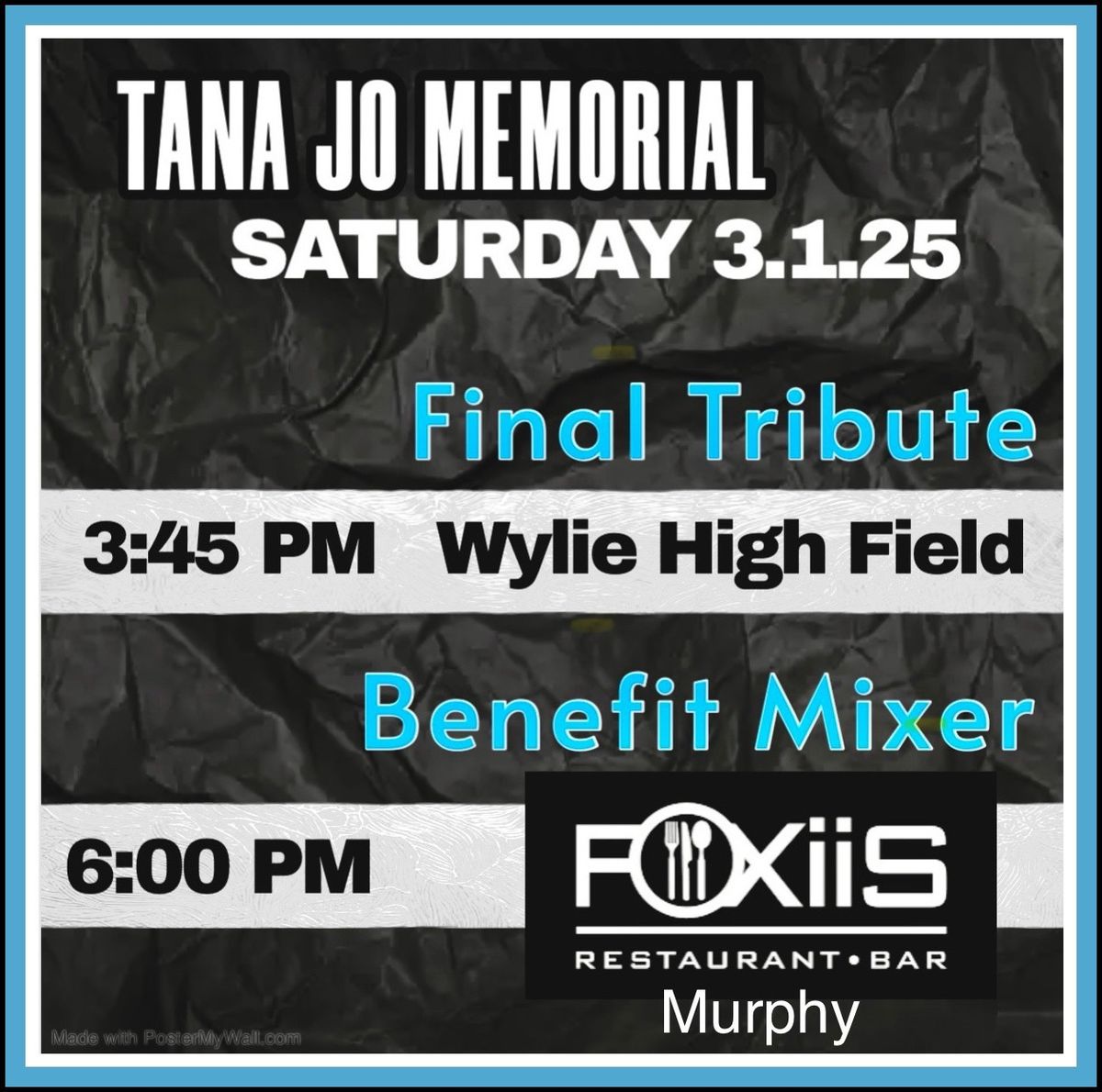 Tana Jo Memorial Tribute at the Field and Benefit Mixer at Foxiis