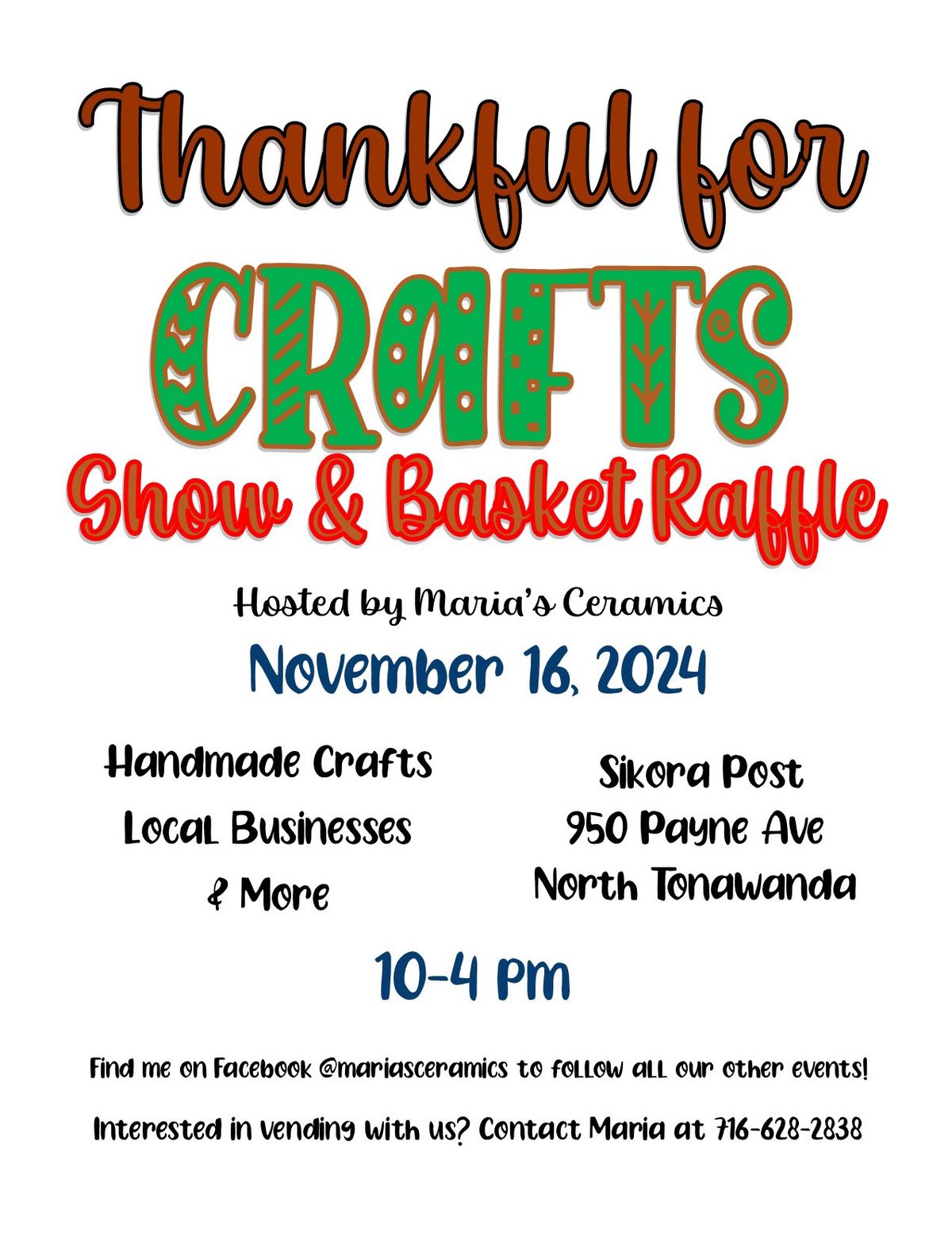 Thankful For Crafts Vendor Event & Basket Raffle