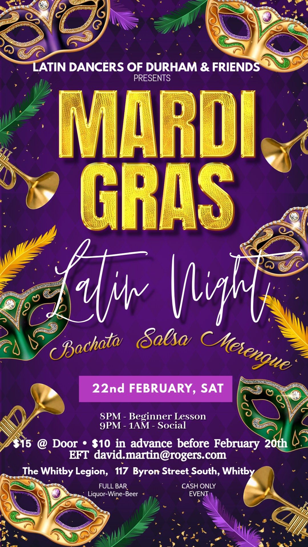 Latin Salsa & Bachata Dance - Marti Gras THEME!