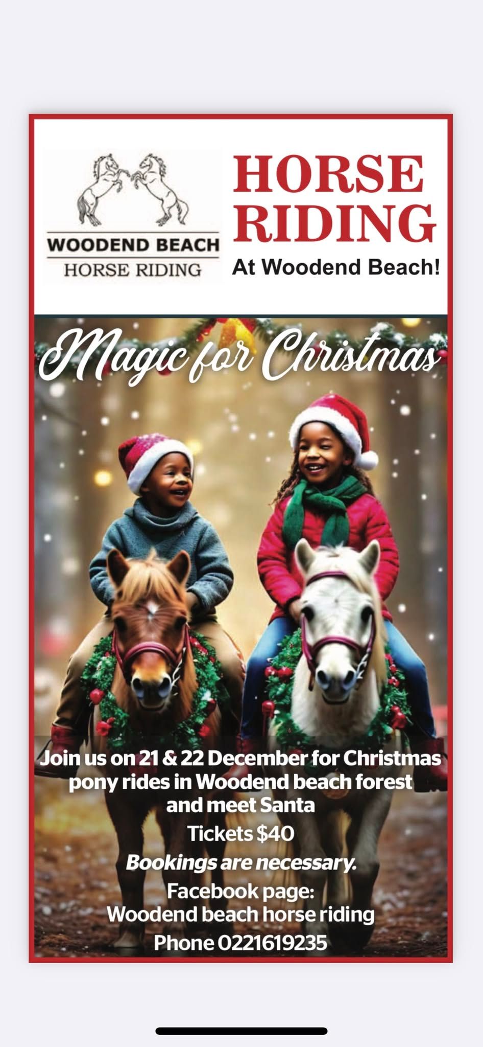 Magic Xmas pony rides in forest