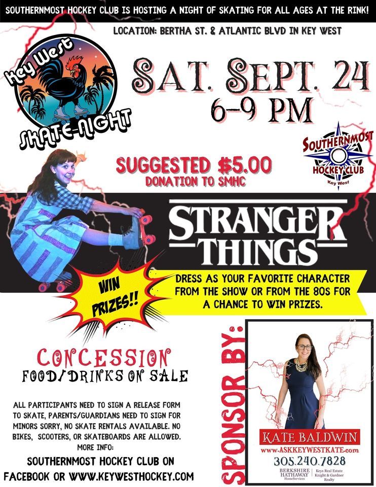 "STRANGER THINGS\/80s Theme" Family Skate Night at Key West Hockey Rink