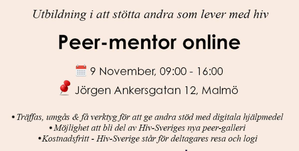 Utbildning i att st\u00f6tta andra som lever med hiv - Peer-mentor online