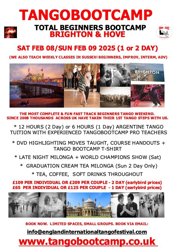 Beginners TangoBootCamp, 1 or 2 Day Argentine Tango FastTrack, Brighton (Feb 08\/09 2025)