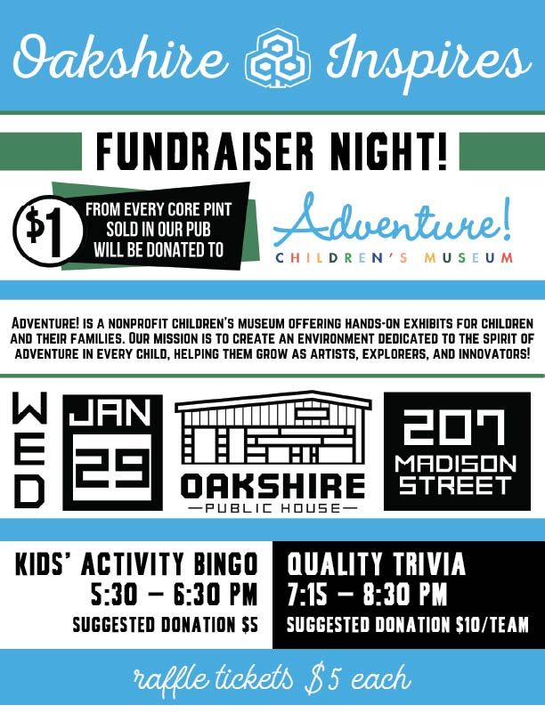 Oakshire Inspires Fundraiser: Pint Night + Trivia + Kid-Friendly Bingo