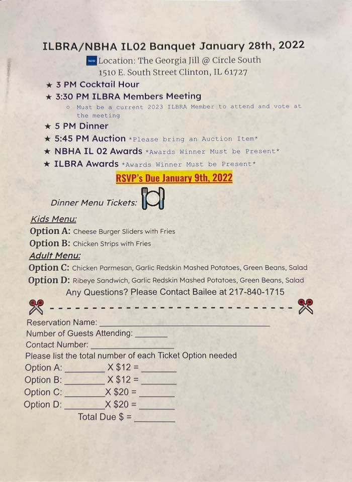 2022 ILBRA Awards Banquet and Annual Meeting, 1510 E South St, Clinton ...