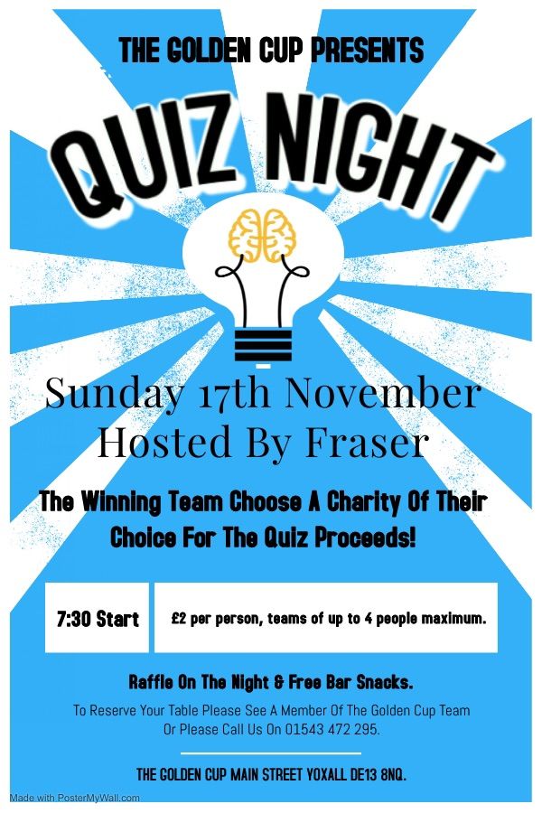 QUIZ NIGHT SUNDAY 17th NOVEMBER 