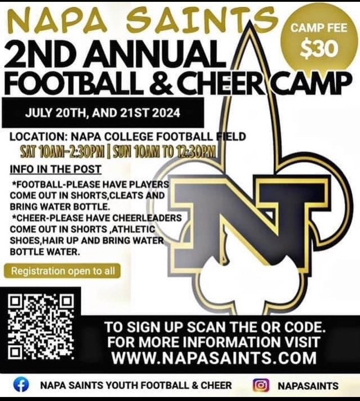 Napa Saints Youth Football and Cheer Camp\u269c\ufe0f