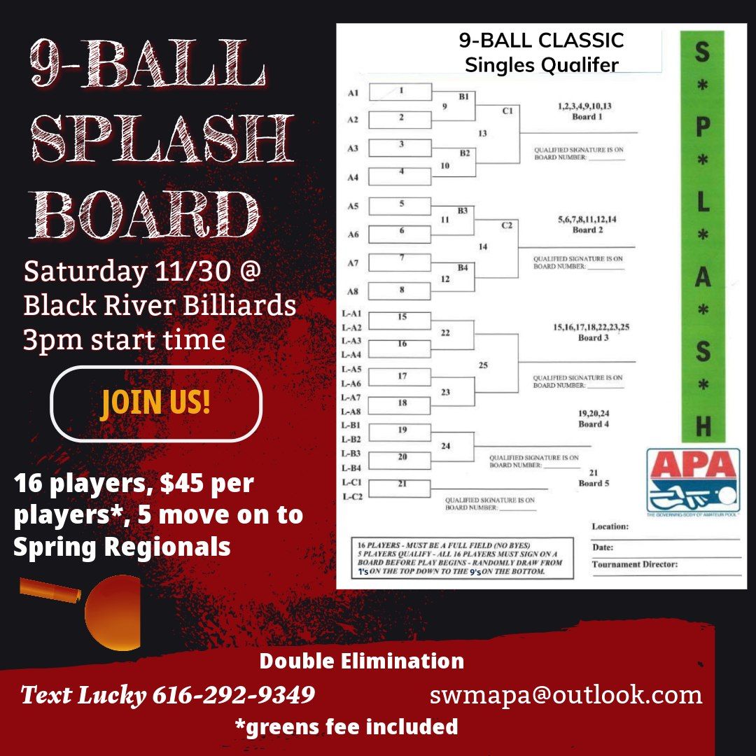 9 Ball Splash Boards at Black River Billiards