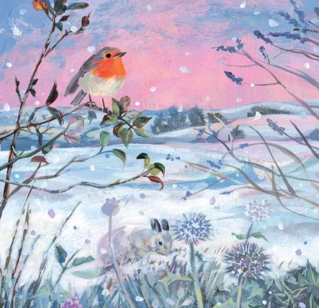 Pastels - Robin winter scene 