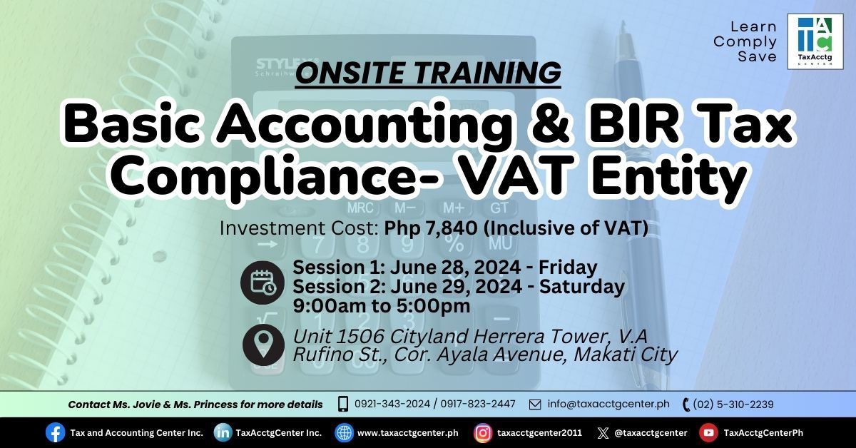 Onsite Training: Basic Accounting and BIR Compliance- VAT Entity