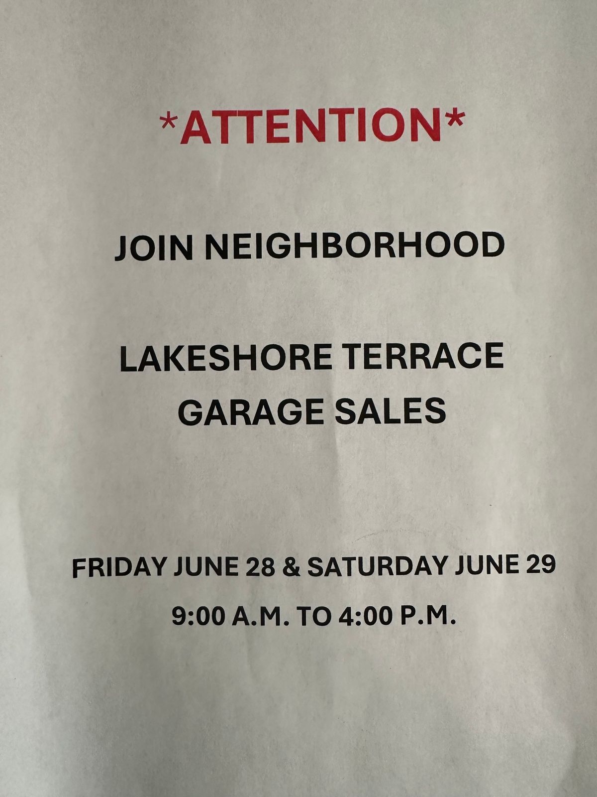 Lake Shore Terrace Neighborhood Sale