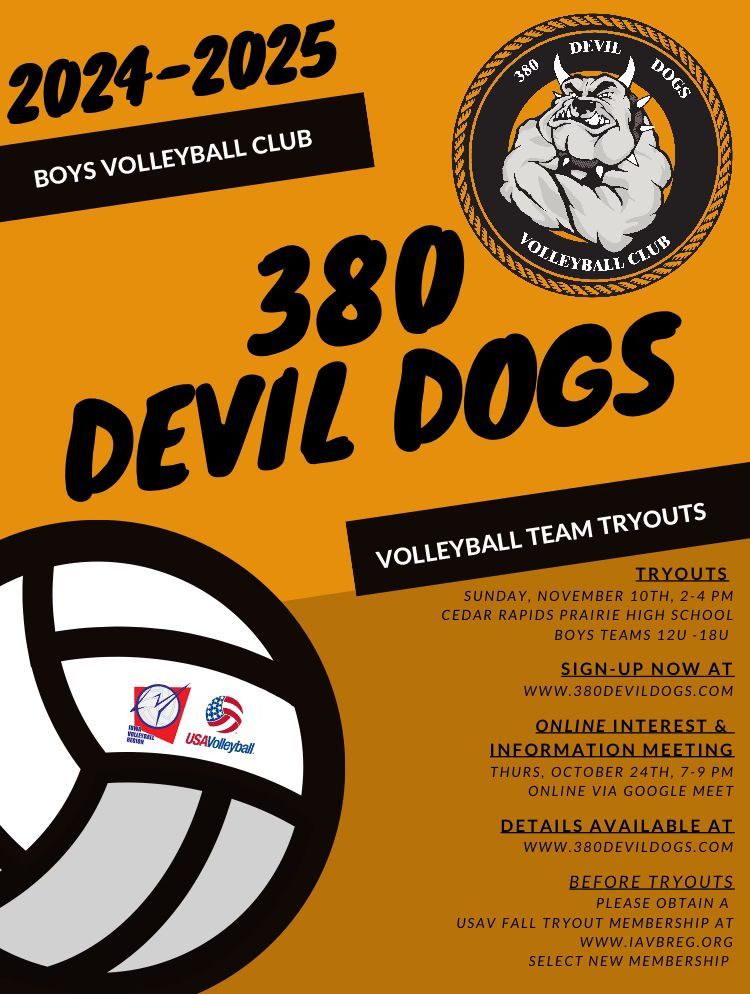 380 Devil Dogs 2024-2025 Boys Volleyball Team Tryouts