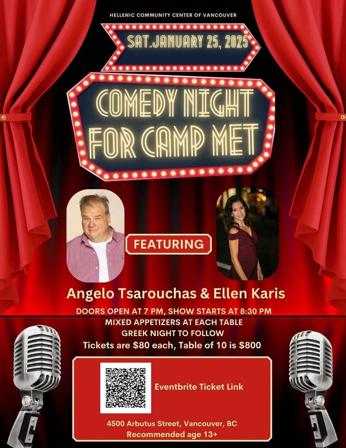 Comedy Night for Camp Met- Ft. Angelo Tsarouchas & Ellen Karis