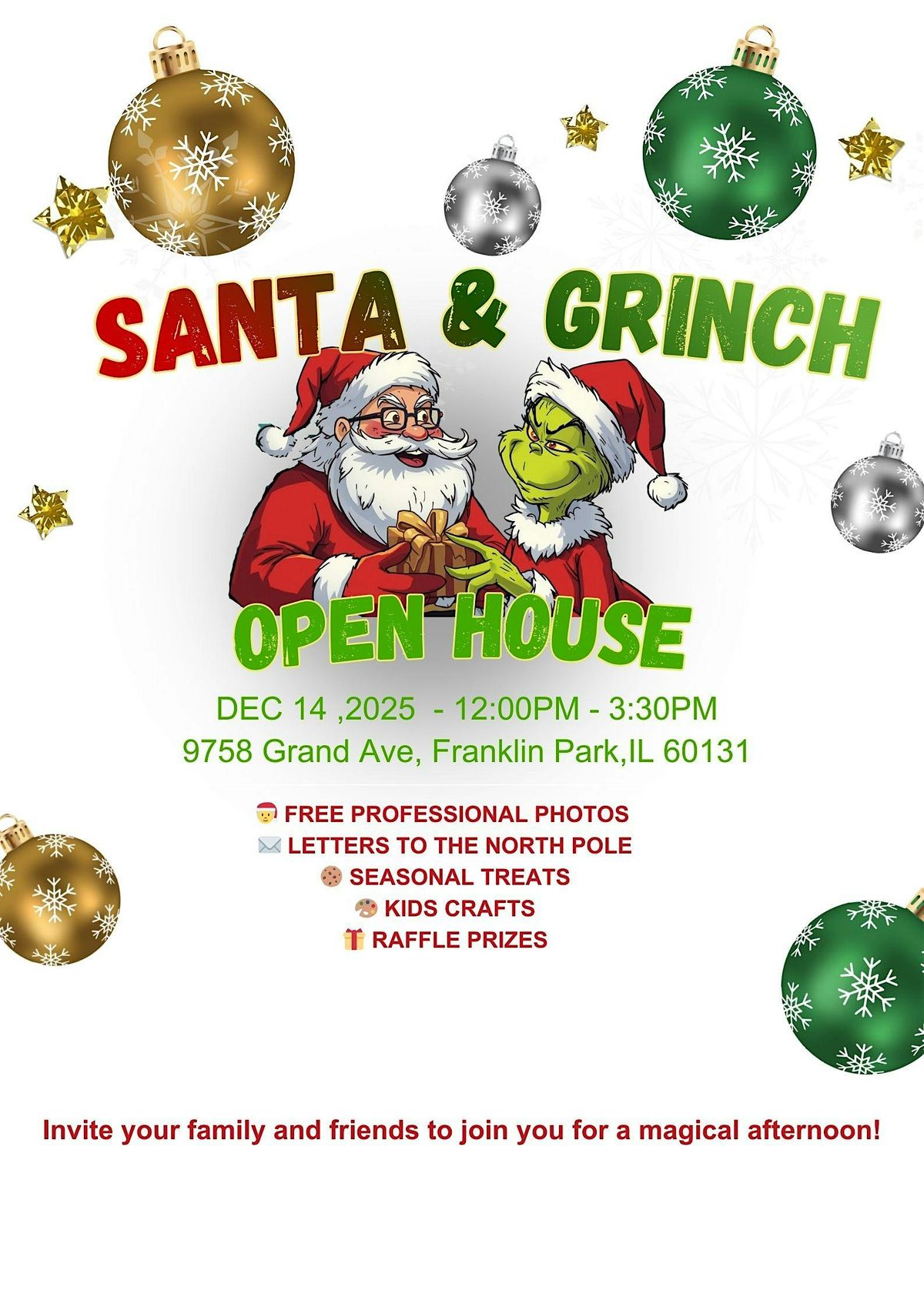 PICTURES WITH SANTA AND THE GRINCH