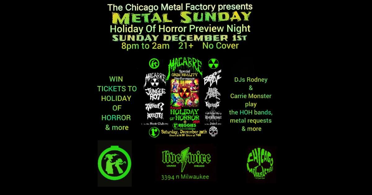 December Metal Sunday: Holiday Of Horror preview night - WIN TIX - DJ's CarrieMonster & Rodney