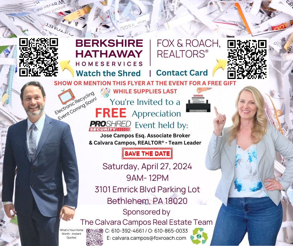 Berkshire Hathaway HomeServices Paper Recycling ProShred Event with The Calvara Campos Team